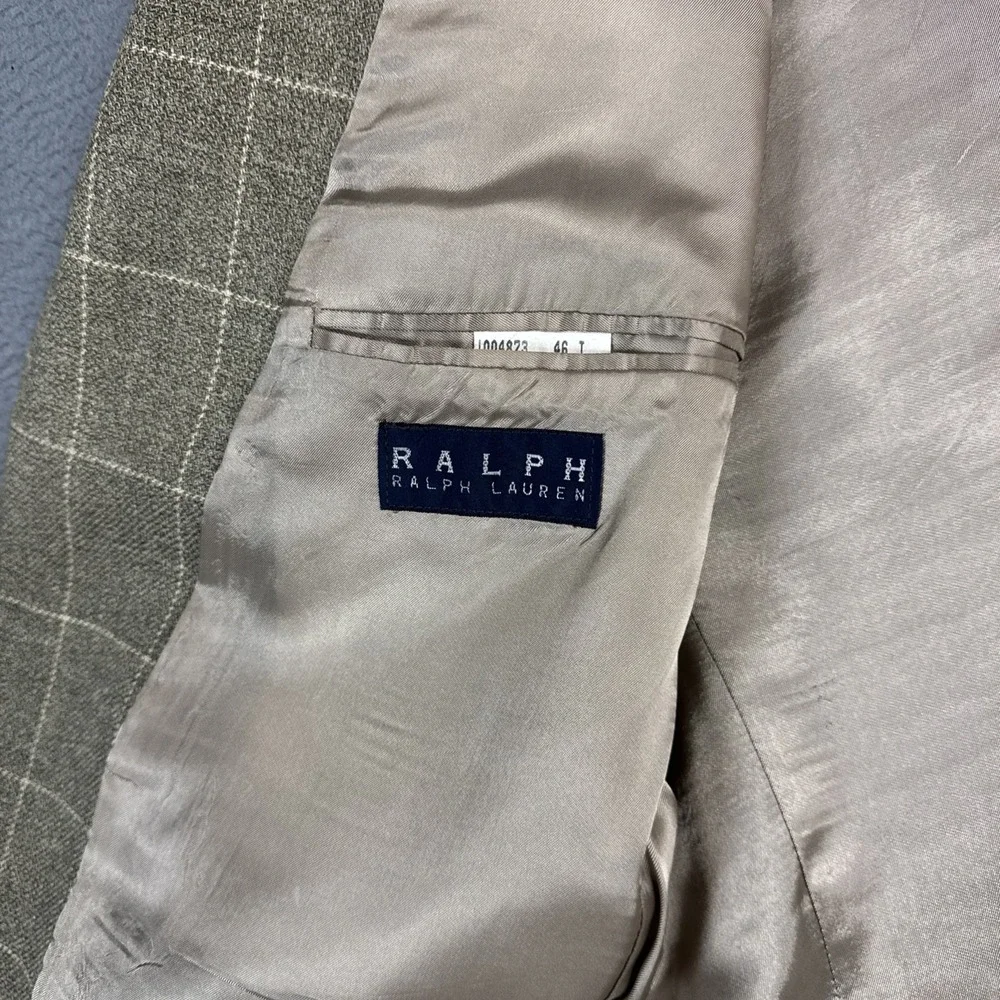 Ralph Ralph Lauren Blazer Mens 46 Tan Heathered Window Check Wool Silk Linen VTG